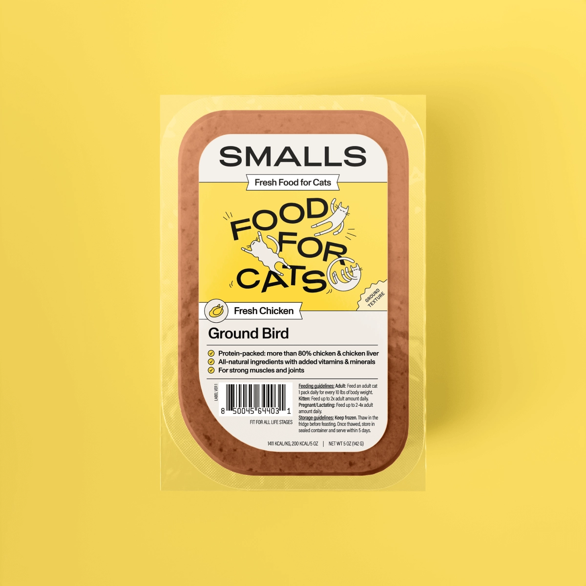 A Smalls Fresh Ground Bird tray on a yellow background
